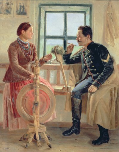 Gespräch am Spinnrad, 1884 von Vasilev Mikhail Nikolaevich